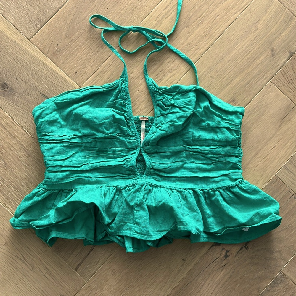 Free People Medium Cropped Green Tank